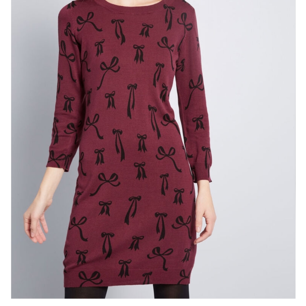 Burgundy modcloth little black bows sweater dress